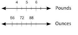 The double number line shows the approximate number of ounces in a certain number of pounds: &lt;
