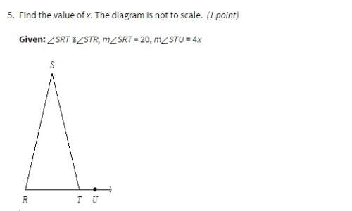 Find the value of x. the diagram is not to scale. given: ∠srt ≅ ∠str, m∠srt = 28, m∠stu = 4x&lt;