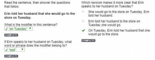 Read the sentence, then answer the questions that follow. Erin told her husband that she would go to