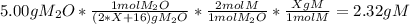 5.00gM_2O*\frac{1molM_2O}{(2*X+16)gM_2O}*\frac{2molM}{1molM_2O}*\frac{XgM}{1molM}=2.32gM