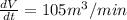 \frac{dV}{dt}=105m^3/min