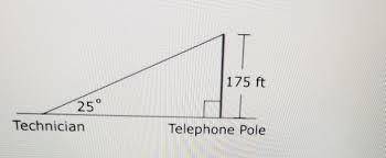 A maintenance technician sights the top of a telephone pole at a 25° angle of elevation as shown. Te