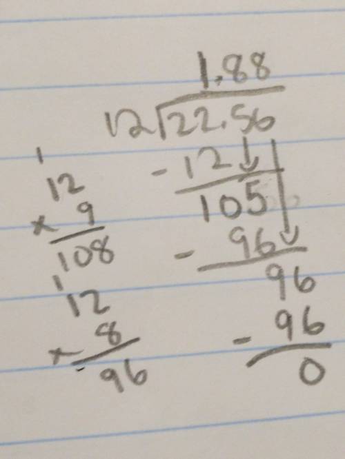 How do you work out the problem 22.56 divided by 12