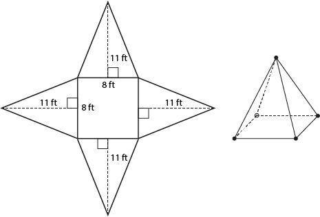 What is the lateral surface area of the square pyramid represented by this net?

Enter your answer i