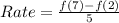 Rate = \frac{f(7) - f(2)}{5}