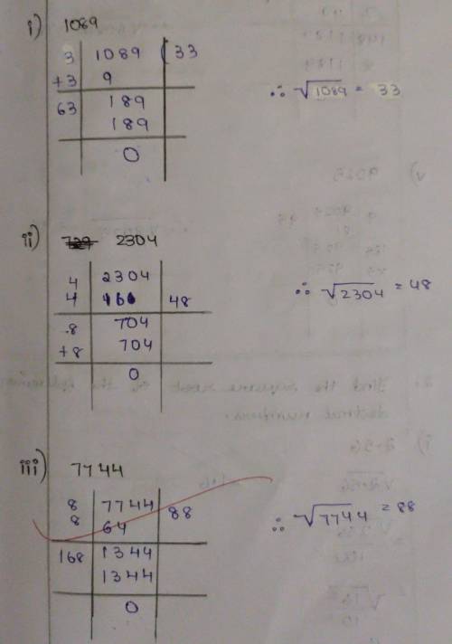 Find the square root of the following numbers by division method.​
