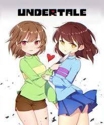 Draw me a image of frisk/charra from undertale with a buzz cut or mohawk or some short punk hair sty