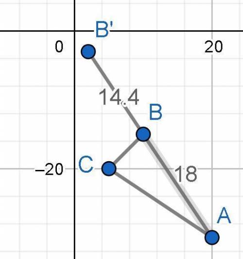 A triangle with vertices at A (20, -30), B (10, -15) and C (5, -20) has been dialted with a center o