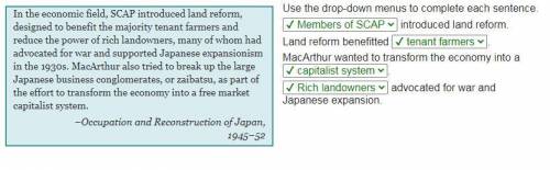 Use the drop-down menus to complete each sentence.

introduced land reform.
Land reform benefitted
M