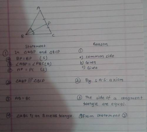 If the angular bisector of an angle of a triangle bisects the opposite side , prove that the triangl