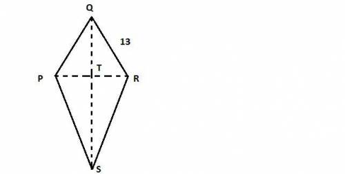 The quadrilateral below is a kite. Round your answer to the nearest tenth. If QR=13 and PT=8, find Q