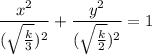\dfrac{x^2}{(\sqrt{\frac{k}{3}})^2}+\dfrac{y^2}{(\sqrt{\frac{k}{2}})^2}=1