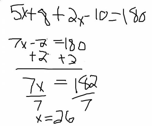 Given that ∠abc and ∠def are both supplementary to ∠ghi, and ∠ghi = 2x -10. find the value of x.