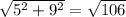 \sqrt{5^{2} +9^{2} } =\sqrt{106} \\