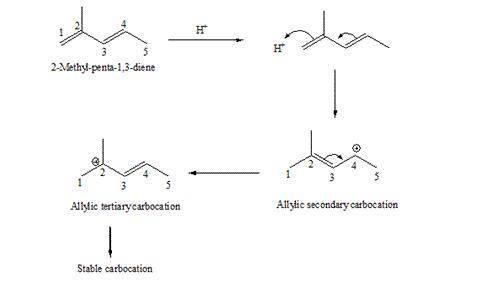 . Write the two resonance hybrids for the carbocation that would be formed by protonation at C-1 of