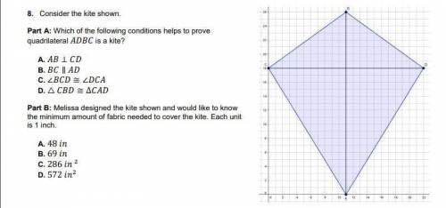 Part B: Melissa designed the kite shown and would like to know the minimum amount of fabric needed t
