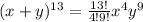 (x + y)^{13} = \frac{13!}{4!9!}x^4y^9