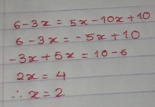 6- 3x = 5x-10x + 10
Solve for x