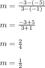 m=\frac{-3-(-5)}{3-(-1)} \\\\m=\frac{-3+5}{3+1} \\\\m=\frac{2}{4} \\\\m=\frac{1}{2}