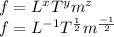 f = L^{x}T^{y}m^{z}\\f = L^{-1}T^{\frac{1}{2} }m^{\frac{-1}{2} }