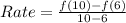 Rate = \frac{f(10) - f(6)}{10-6}