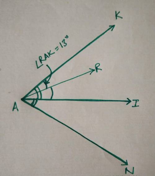 If ray ai is the angle bisector of angle kan and ray ar is the angle bisector of angle kai, what is 