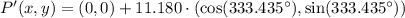 P'(x,y) = (0,0) + 11.180\cdot (\cos (333.435^{\circ}),\sin (333.435^{\circ}))