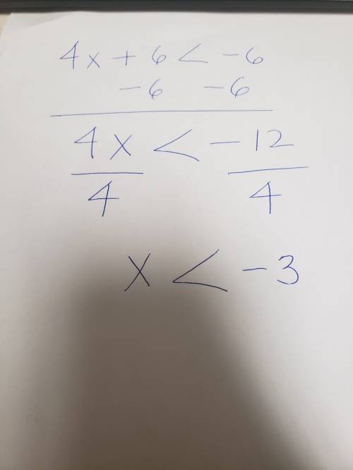 4x + 6 < -6 step by step  < 3