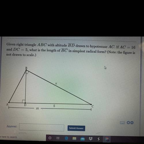 Given right triangle ABCABC with altitude \overline{BD} BD drawn to hypotenuse ACAC. If AC=16AC=16 a
