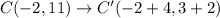 C(-2,11)\to C'(-2+4,3+2)