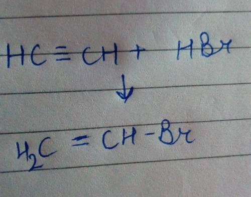 Complete the following reaction :HC≡CH + HBr→? ​