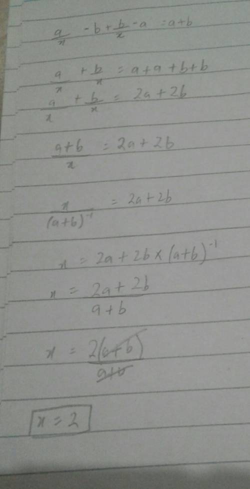 Find x if a/x-b+b/x-a=a+b​