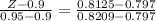 \frac{Z- 0.9}{0.95-0.9}  = \frac{0.8125-0.797}{0.8209-0.797}