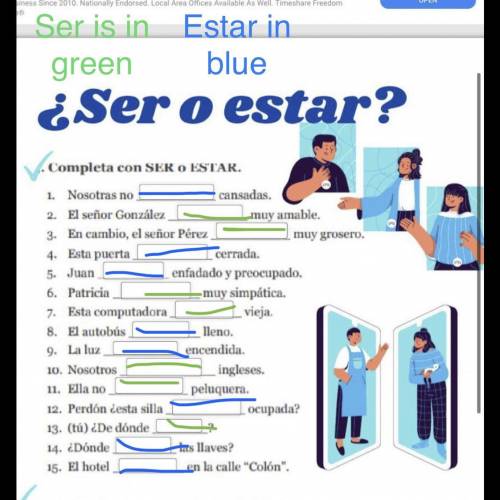 Ser o estar live worksheet answer sheet. Please help fill in the correct answers. Photo included!