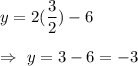 y=2(\dfrac32)-6\\\\\Rightarrow\ y=3-6=-3
