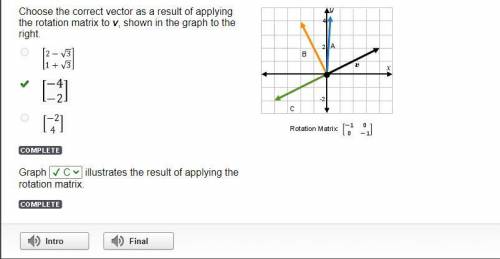 choose the correct vector as a result of applying the rotation matrix to v, shown in the graph to th