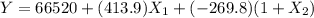Y = 66520 + (413.9)X_1 + (-269.8)(1+X_2)\\\\