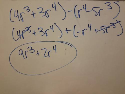 Simplify each expression (4r^3+-5r^3)