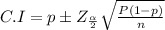 C.I= p \pm Z_{\frac{\alpha}{2}}\sqrt{\frac{P(1-p)}{n}}