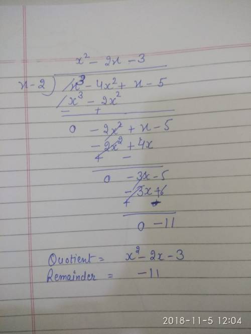 When x3 - 4x2 x - 5 is divided by x - 2, using synthetic substitution, the quotient is