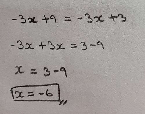 -3x+9=-3x+3 what is the solution