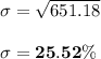 \sigma = \sqrt{651.18} \\ \\  \mathbf{\sigma = 25.52\%}