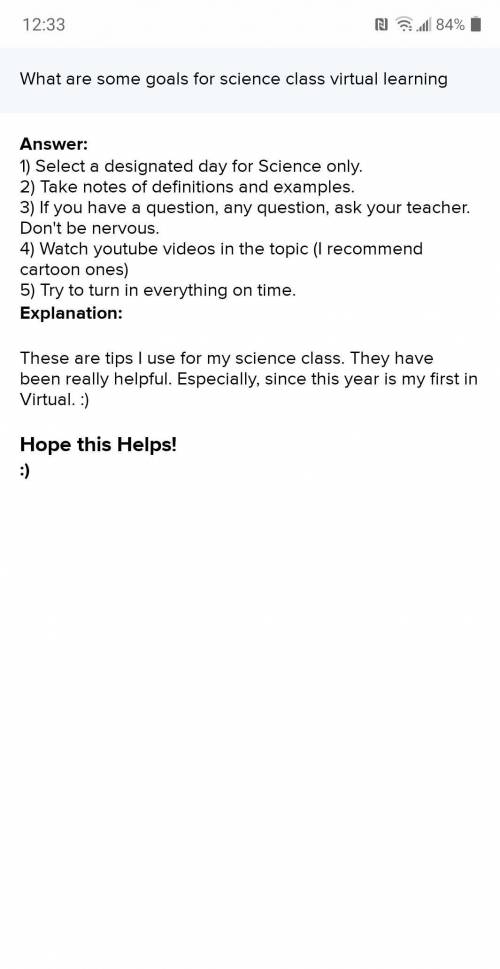 What are some goals for science class virtual learning