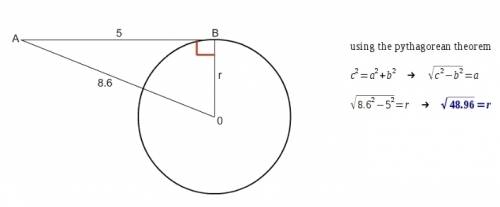 Ab is tangent to circle o at b. what is the length of the radius r
