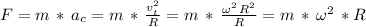 F=m\,*\,a_c=m\,*\,\frac{v_t^2}{R} =m\,*\, \frac{\omega^2\,R^2}{R} =m\,*\,\omega^2\,*R