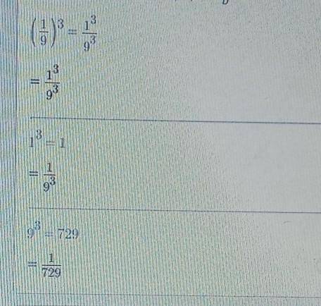 PLEASE HELP ME!!
Write (1/9)^3 as a product of the same factor. Then find the value