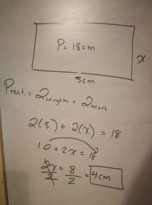 The perimeter of a rectangle is 18 cm. If its length is 5 cm, find its breadth.​