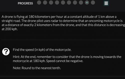 A drone is flying at kilometers per hour at a constant altitude of km above a straight road. The dro