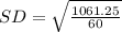 SD = \sqrt{\frac{1061.25}{60}