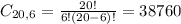 C_{20,6} = \frac{20!}{6!(20-6)!} = 38760